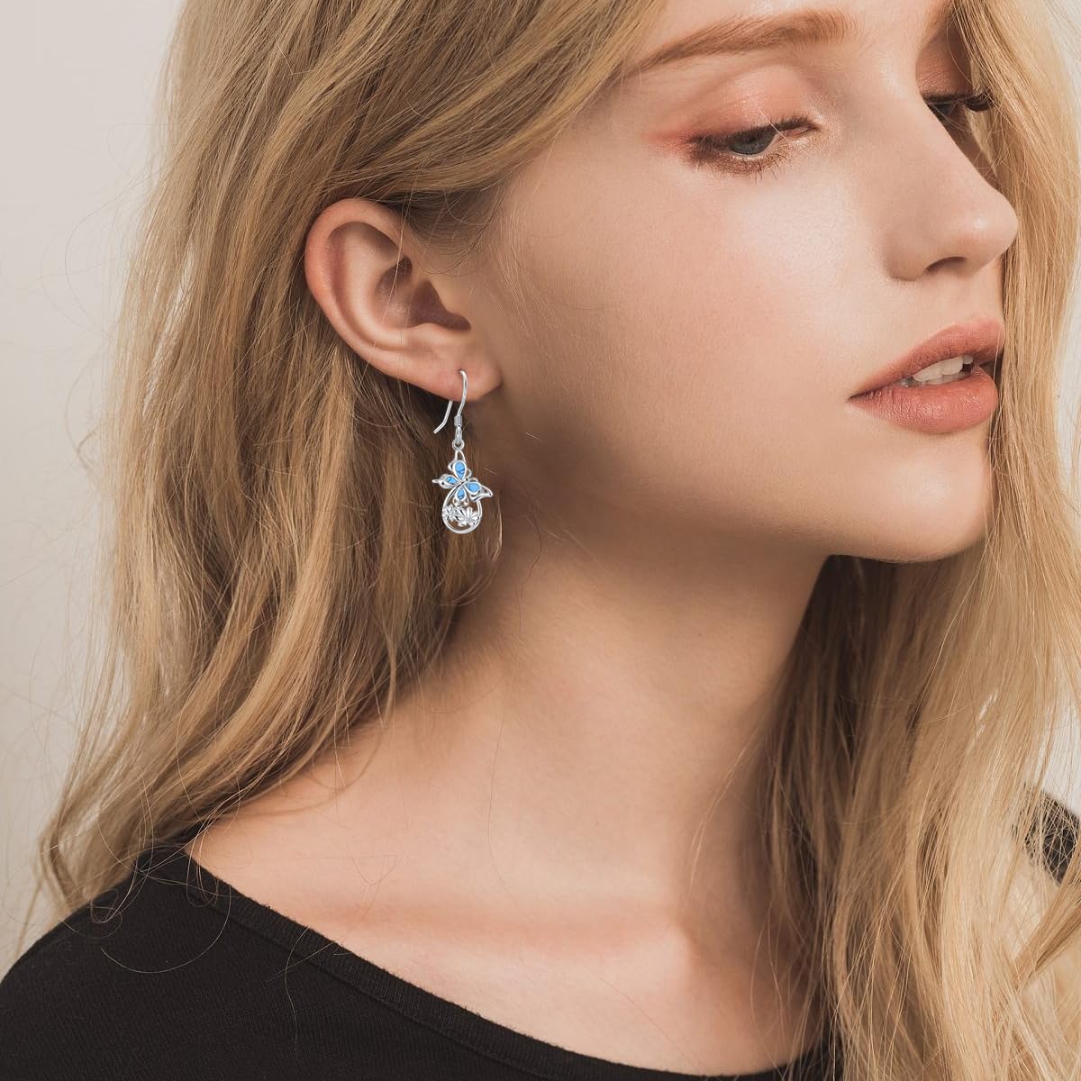 PEIMKO 925 Sterling Silver Turquoise Exquisite Butterfly Dangle Earrings Boho Style Drop Earrings Jewelry Gifts for Women Mother - Image 2