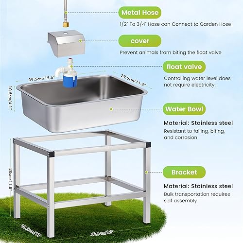 Miniatura 5 de Dispensador automático de agua para perros de 3 galones para razas grandes, cuenco de agua elevado para perros grandes con soporte elevado de acero