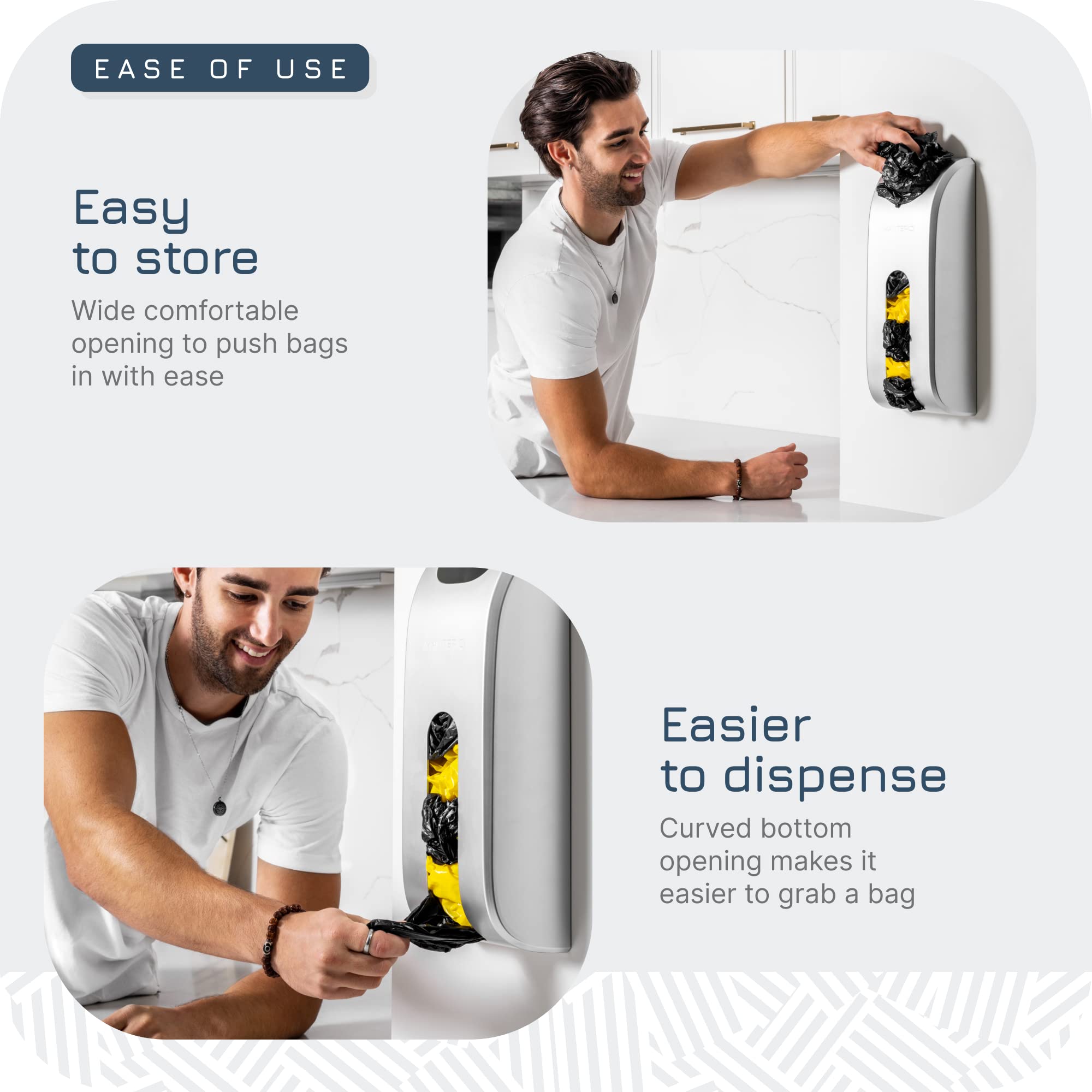 Manterio Soporte para bolsas de plástico, dispensador de bolsas de comestibles de montaje en pared mejorado, diseño que ahorra espacio, fácil de instalar, a prueba de manchas, resistente a las huellas