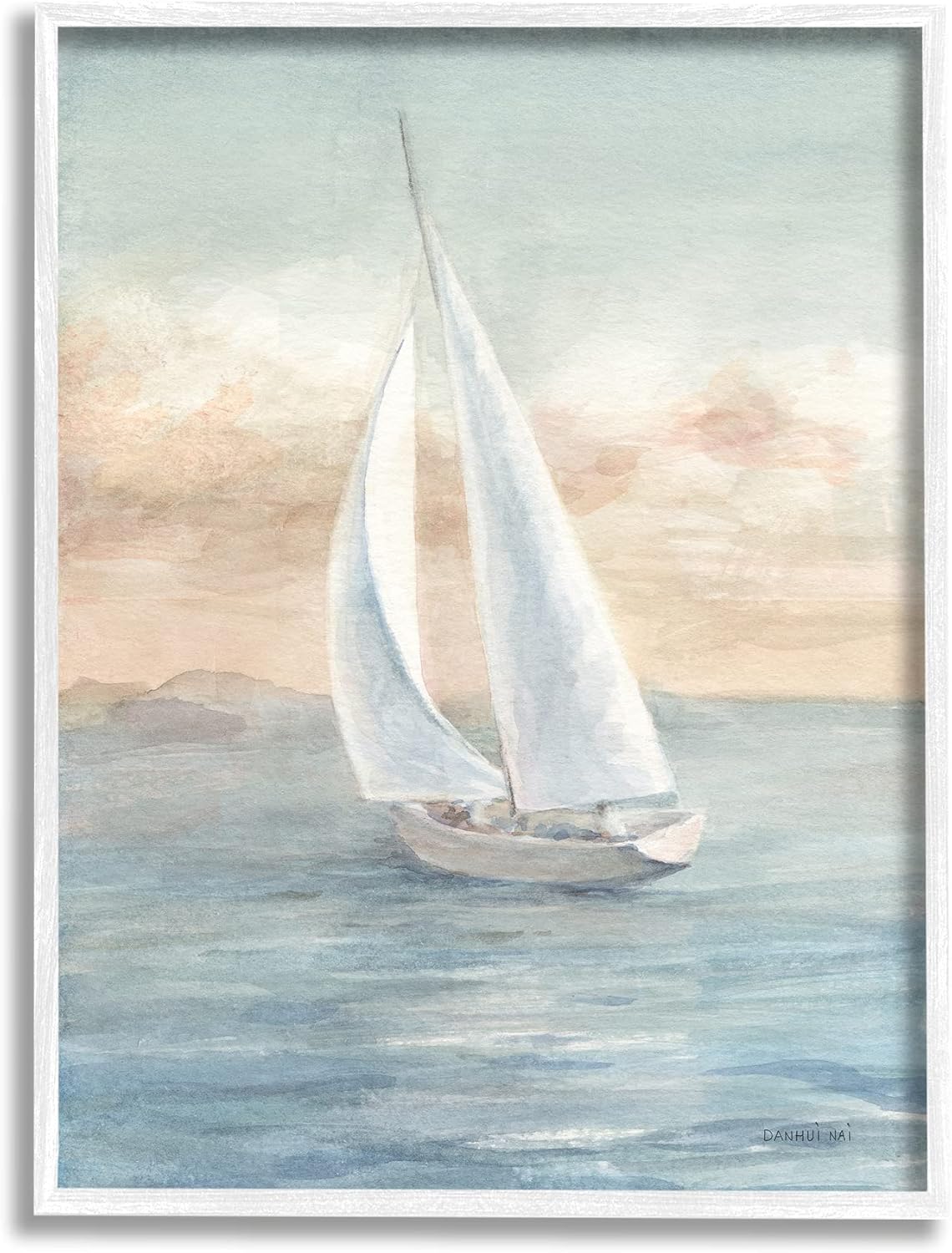 Stupell Industries Morning Sunrise Sailboat Soft Pink Contemporary Ocean Sky, Designed by Danhui NAI White Framed Wall Art, 16 x 20, Orange