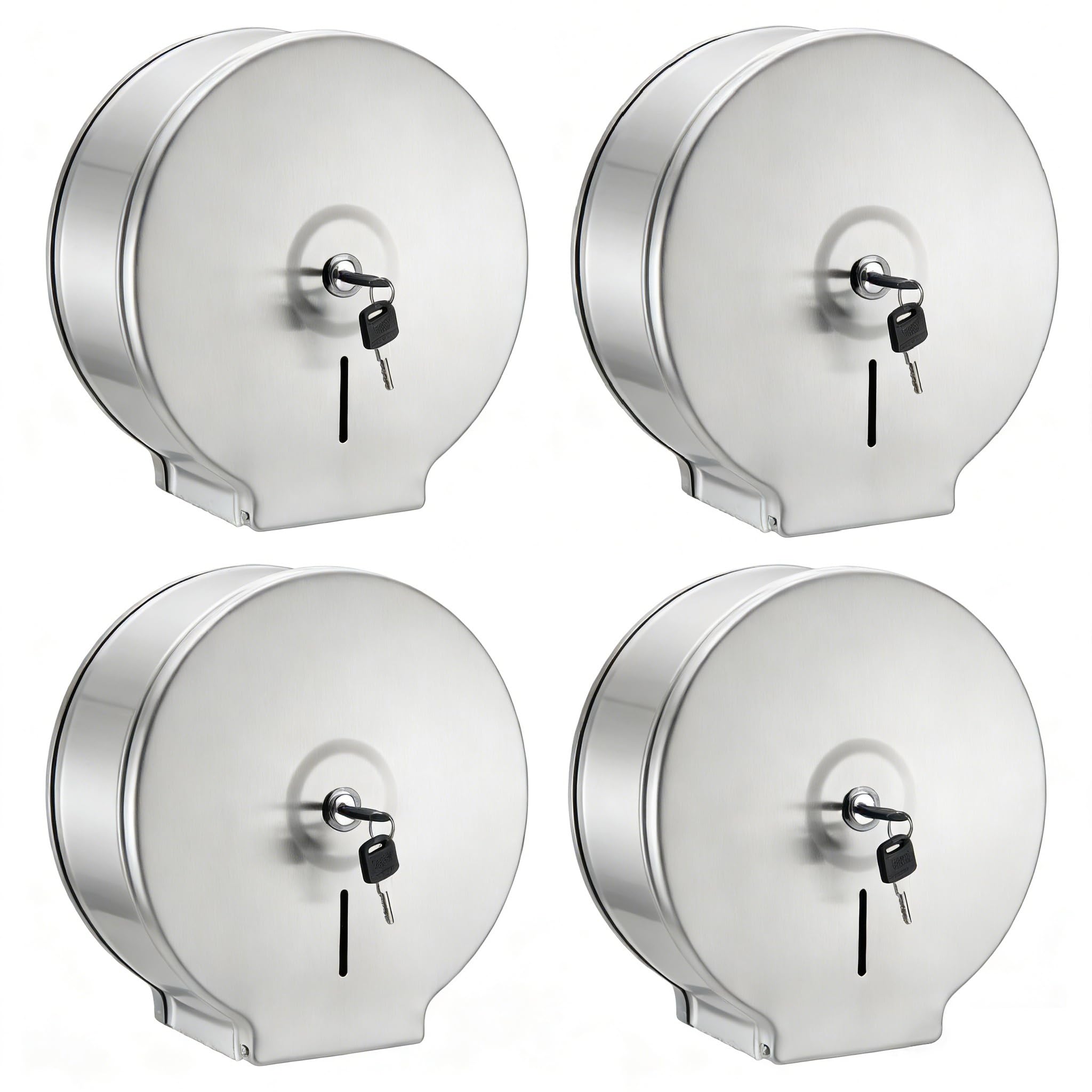 Tissting Dispensador de papel higiénico gigante comercial de 9 pulgadas, eje central de rollo de 40 mm, soporte de rollo individual de acero inoxidable con llaves (4 unidades, plateado)
