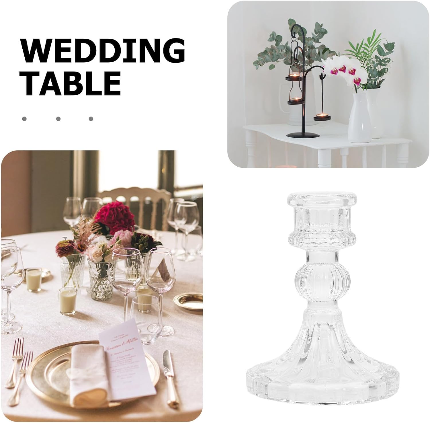 Levemolo 6 Pcs Glass Candlesticks Stand Set Unique Tapered Design, Vintage Elegant Candle Holders for Centerpiece Decor and Special Occasions, Versatile Use for Weddings and Home