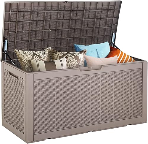 NChanmar Caja de almacenamiento para exteriores 100 galones impermeable con cerradura contenedor de almacenamiento de resina grande para