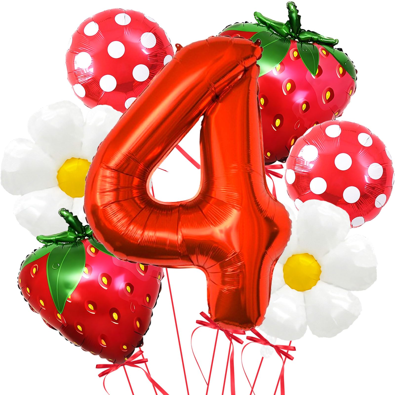 Strawberry Balloons Fourth Birthday Decorations for Girl, 40 Inch Mylar Red Number 4 Balloons, Strawberry Balloon for Strawberry Party Decorations,
