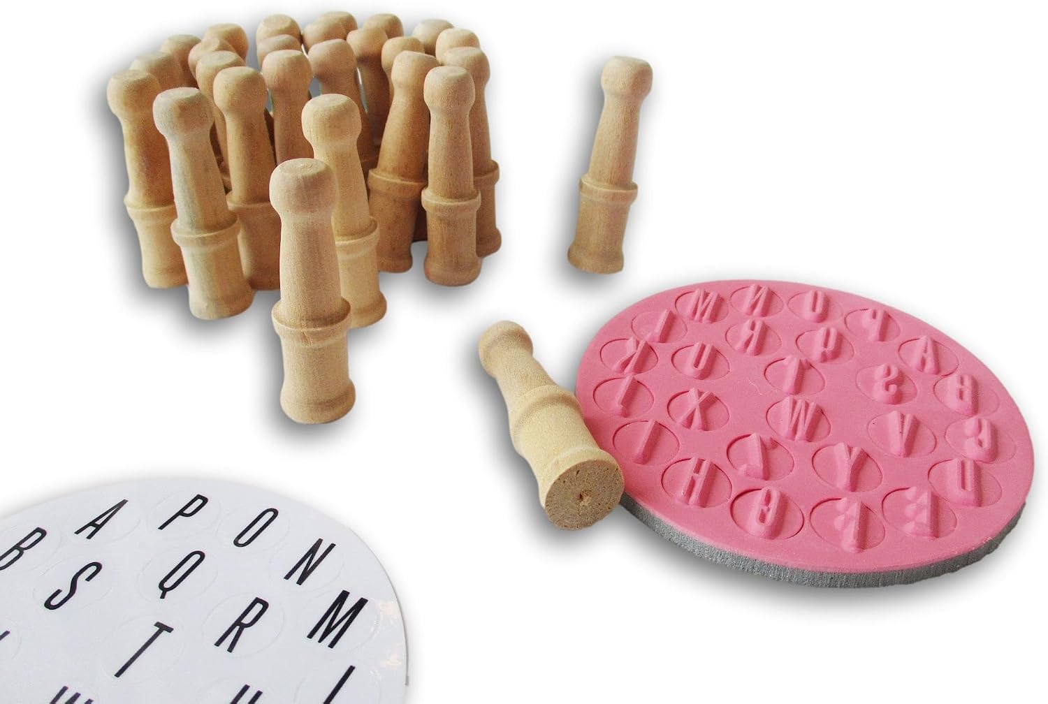 Alphabet Capital Letter Rubber Stamp Set with Wood Handles for Crafts - 26 Count