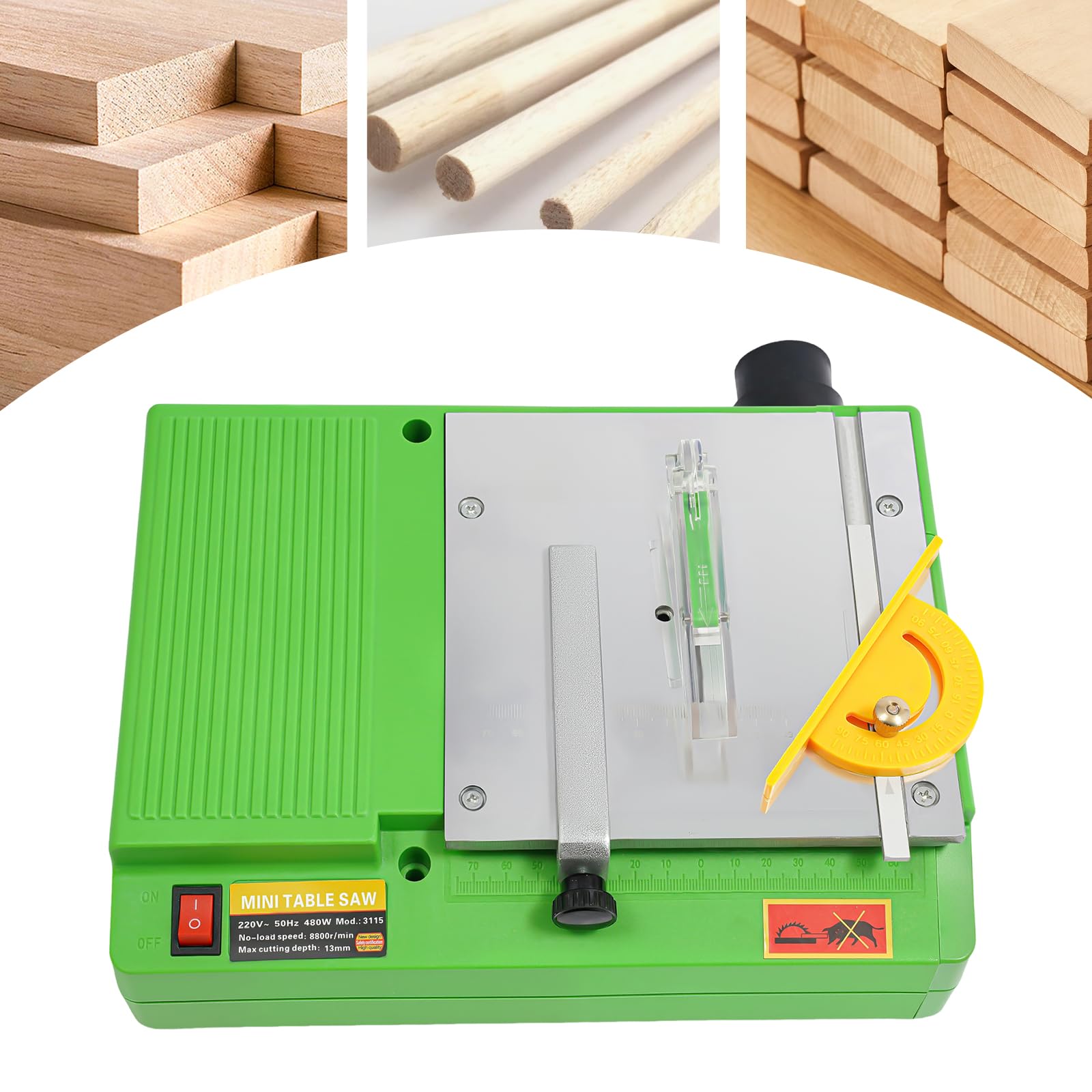 Mini sega da tavolo, 480 W, 220 V, 8800 giri/min, sega da tavolo assemblabile, adatta per tagliare, levigare e intagliare, per tavolo fai da te e uso domestico, verde ecologico