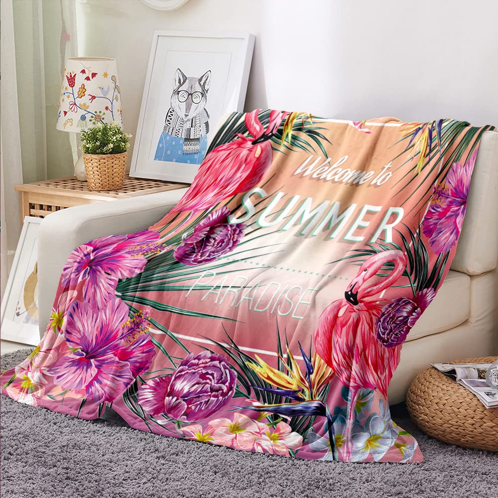 Coperta In Microfibra Fenicotteri E Foglie Di Palma - Stile Tropicale Rosa, Morbida E Leggera, 162x150 Cm - 4