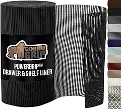 GORILLA GRIP powerGRIP Drawer Shelf and Cabinet Liner, Thick Strong Hold, Non-Adhesive Liners Protect Kitchen Cabinets and Cupboard, Bathroom Drawers, Easy Install, Breathable Mat, 12" x30', Black