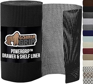 GORILLA GRIP powerGRIP Drawer Shelf and Cabinet Liner, Thick Strong Hold, Non-Adhesive Liners Protect Kitchen Cabinets and Cupboard, Bathroom Drawers, Easy Install, Breathable Mat, 12" x10', Black