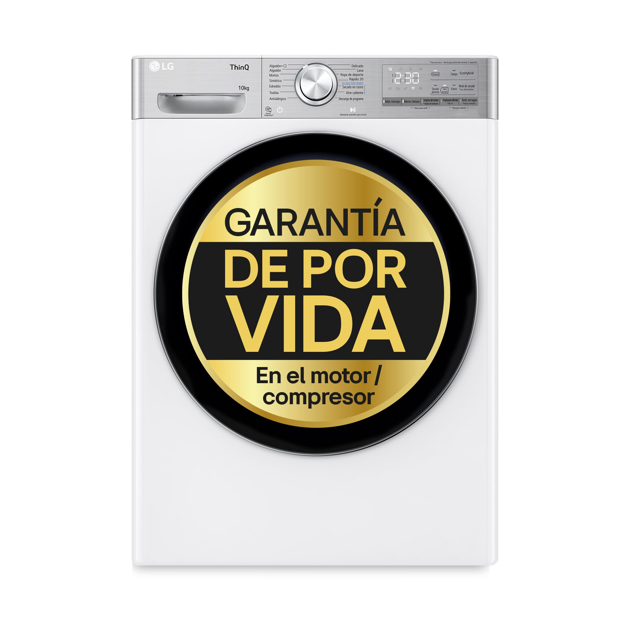 LG RH10V9AV2WR - Secadora 10kg, Bomba de Calor Dual Inverter Compressor, Eficiencia Clase C, Serie 900, Tecnología Eco Hybrid Gran LED, Acero Negro Mate