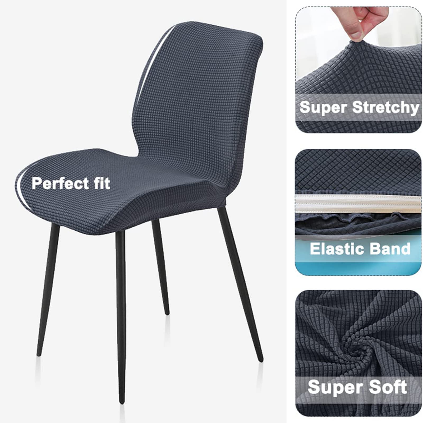 Fundas para sillas de Comedor, Fundas sin reposabrazos de Estilo Concha con Respaldo Curvo, Cubiertas elásticas para mobiliario de salón Moderno,Gris Claro,4 Piezas