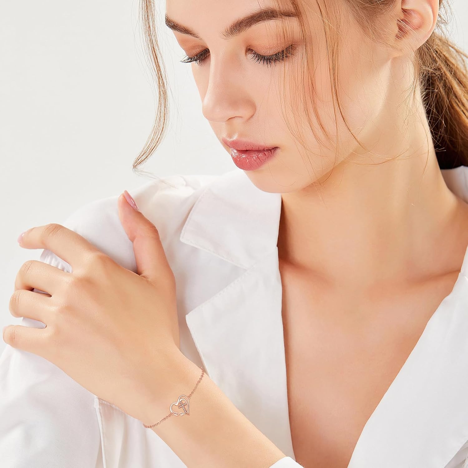 CUOKA MIRACLE Cross Bracelet for Women 925 Sterling Silver Heart Infinity Bracelet Silver/Gold/Rose Gold Faith Pendant Bracelet Heart Cross Bracelet Jewelry Gift for Mother Girlfriend Valentine - Image 4