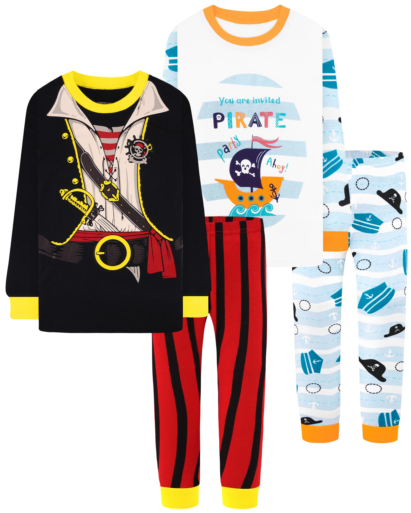 DAUGHTER QUEEN Boys Pajamas 4 Pieces Long Set 100% Cotton Sleepwear Size 18 Months-12 Years