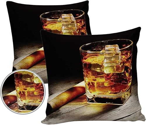 Paquete de 2 fundas de almohada para exteriores, diseño de puro, vino, whisky, licor de bodegón, imágenes de naturaleza muerta, impermeables,