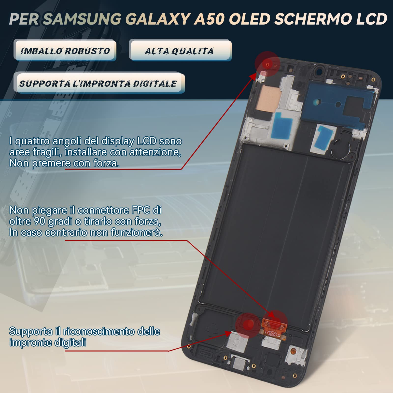 RongZy Schermo LCD per OLED Samsung Galaxy A50 SM-A505FN/DS A505FD A505F A505A A505 Display Touch Screen Digitizer Parti di Ricambio di Riparazione con Strumenti(Nero)