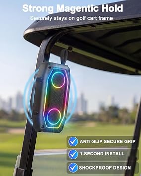 Qozybuds Magnetic Golf Speaker, 30W Portable Bluetooth 6.0 Golf Cart Speaker, IPX6 Waterproof, 30H Playtime, TWS Stereo, RGB Light, Shockproof Outdoor Speaker for Golf, Camping & Gifts