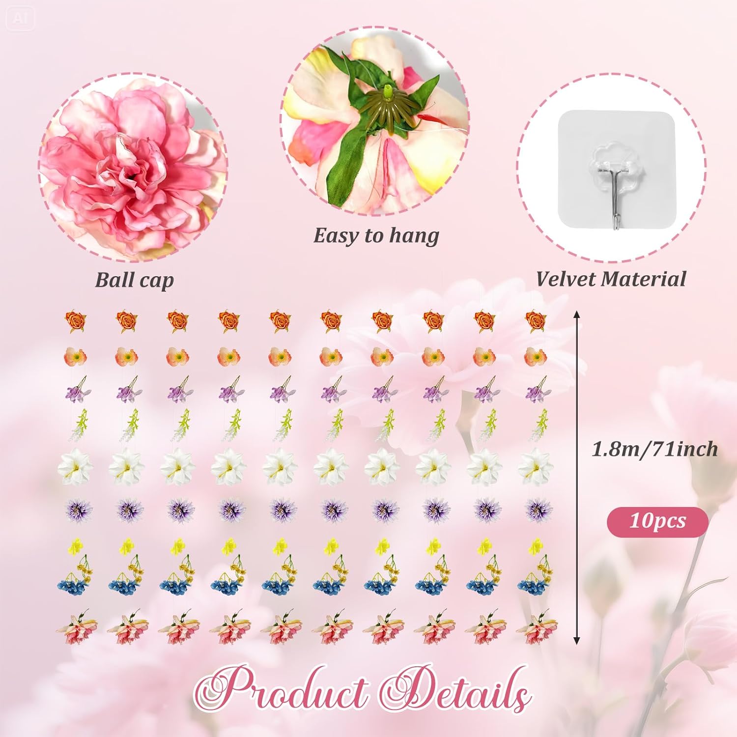 10 Pcs Flower Wall Hanging Artificial Wildflower Garlands Floral Vines Faux Floral Decorations for Home Garden Wedding Party Arch Background