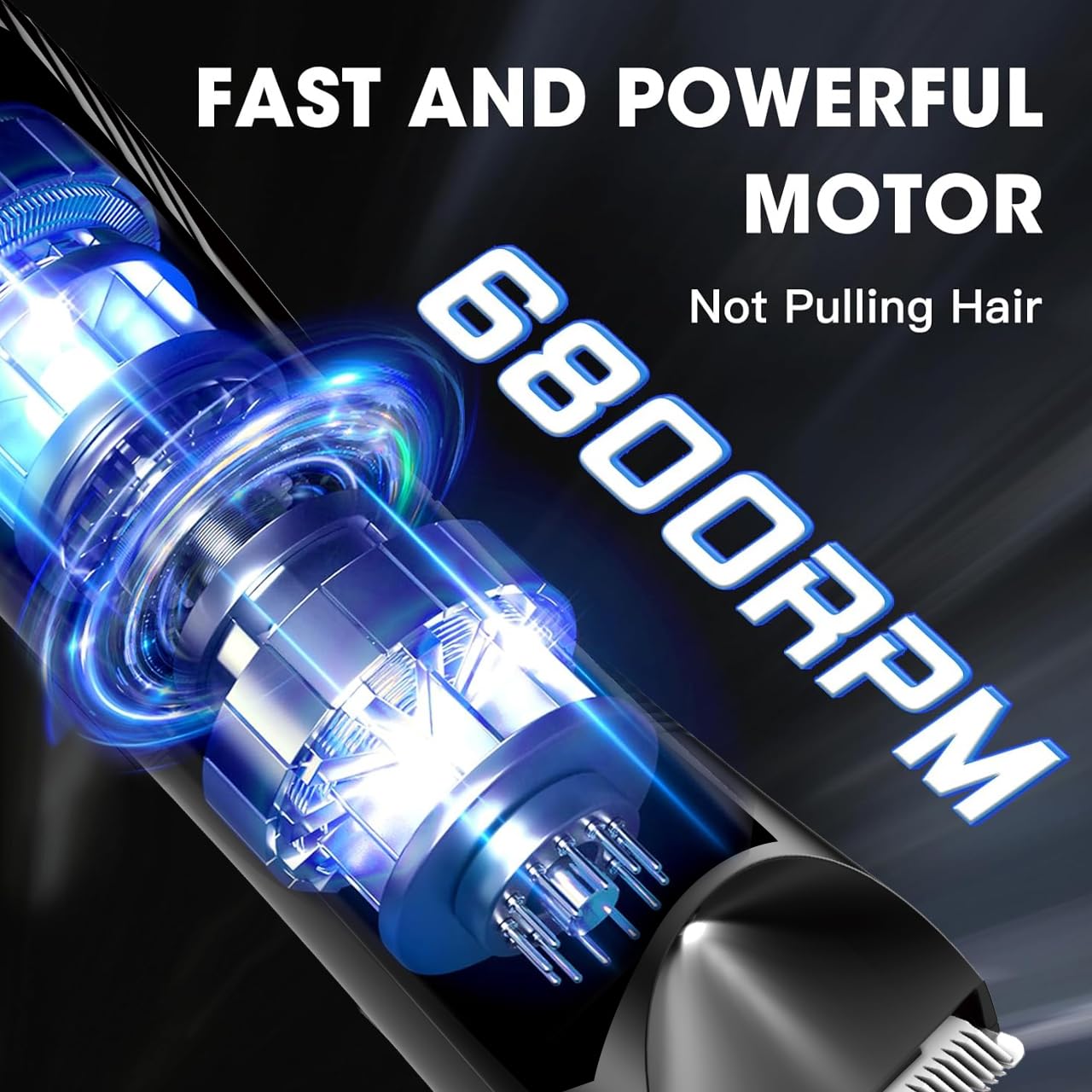 Illustration of the HATTEKER HT-8102 trimmer's internal motor, highlighting its 6800 RPM speed.