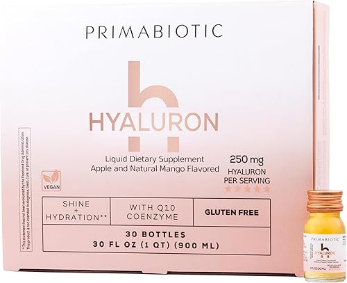 PRIMABIOTIC Ácido hialurónico 250 mg - Sabor Mango 30 Shots x30ml  Vegano, Hidratación Profunda, Anti-envejecimiento y Apoyo a la elasticidad de la
