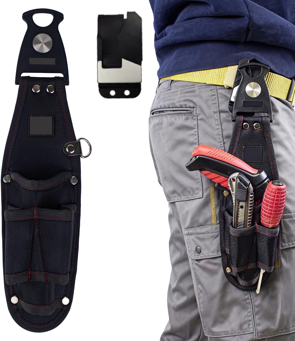 Waist Bag, Nail Bag, 2 Tiers, Spring Loaded Closure, Detachable Tool Holder, Belt Attachable, Tool Pouch, Small Items, Waterproof, Durable, High Density Nylon Material, For Electricians, Carpenters