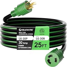 NEMA L6-30 Extension Cord 25FT, 30 Amp 250V 7500W, L6-30P to L6-30R Twist Lock Generator Cord, 10 Gauge SJTW, Heavy Duty Locking Power Cord for Welding, Brewing, and Industrial Use, ETL Listed