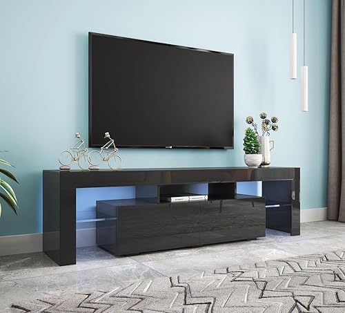 Miniatura 6 de Hennhari Moderno soporte de TV LED con cajones para TV de 50, 55, 60, 65, 70 pulgadas, centro de entretenimiento con almacenamiento y estantes,