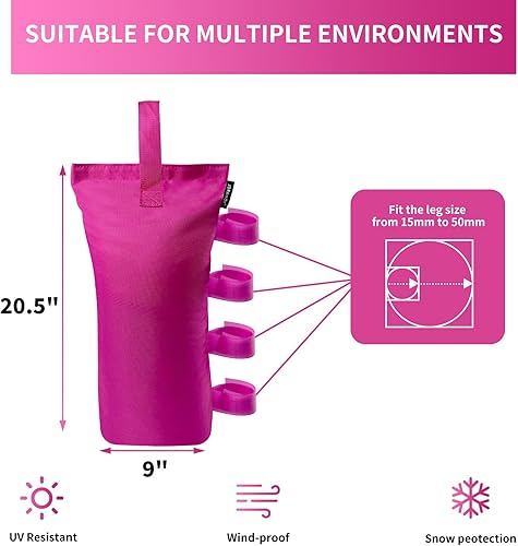 Vista 23 de Joramoy Bolsas de peso resistentes (150 libras) para tienda de campaña desplegable – Pesos para patas, juego de 4, color azul (sin arena)