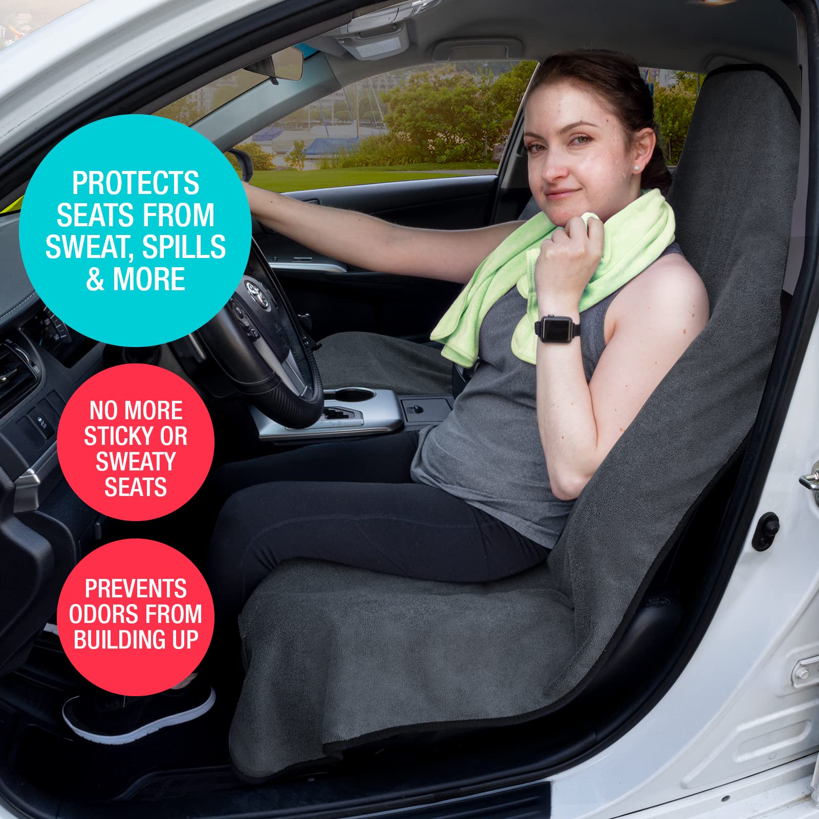 Frottee-Sitzbezug, Autositz-Handtuchschutz, ideal für Fitnessstudio, wasserdicht, universelle Passform für Auto, SUV, Van, LKW, EZ-Passform, rutschfester Griff, maschinenwaschbar, 1 Stück grau