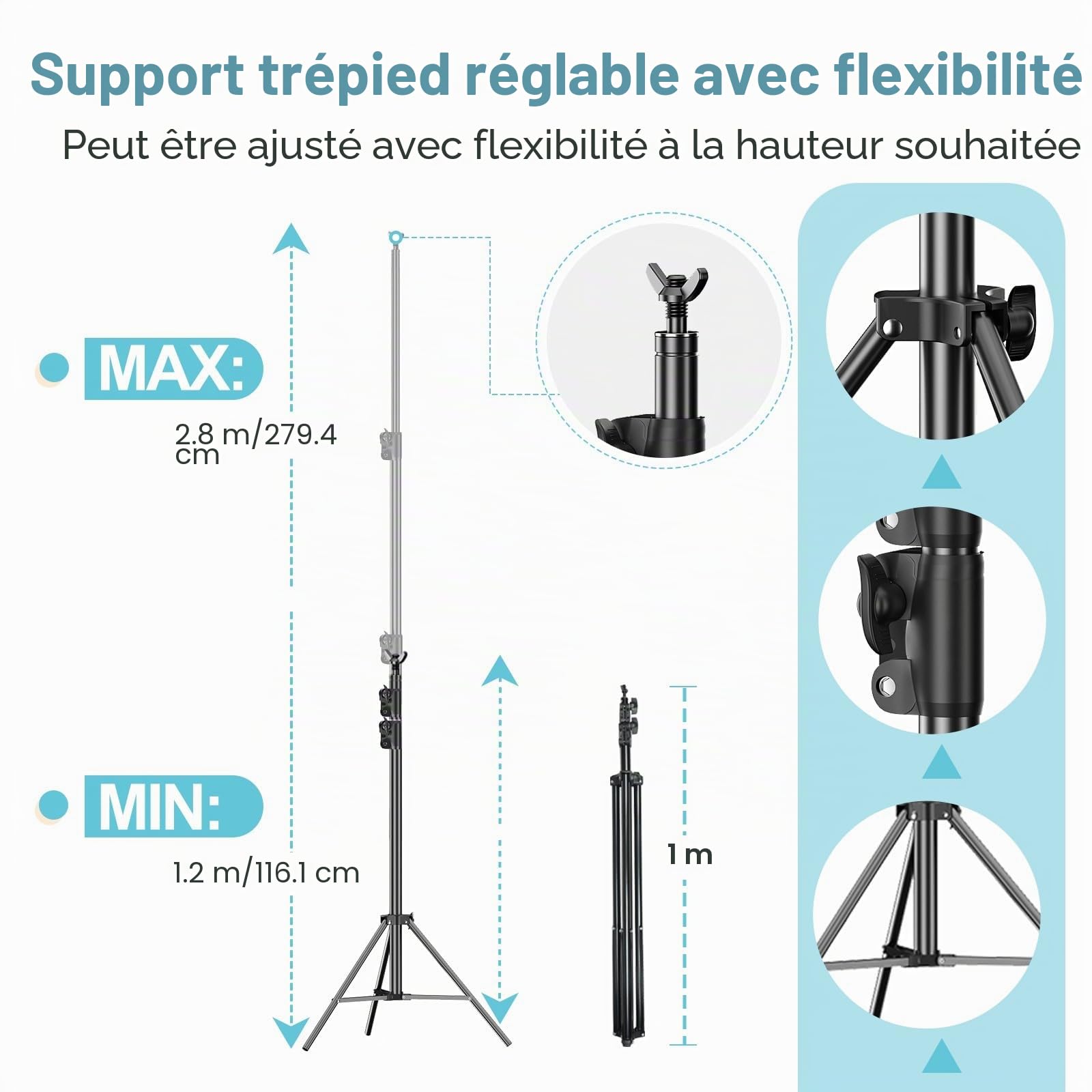 EMART Support Fond Photo 2,8mx3m, Système de Support Toile de Fond Réglable