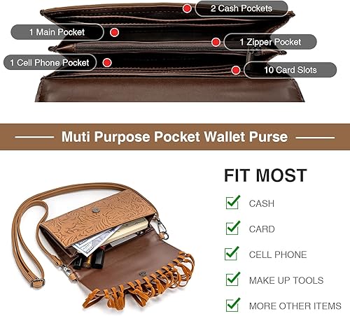 Vista 5 de Bolsos cruzados pequeños para mujer, bolso cruzado con flecos, bolso de hombro con borlas, cartera de concho turquesa