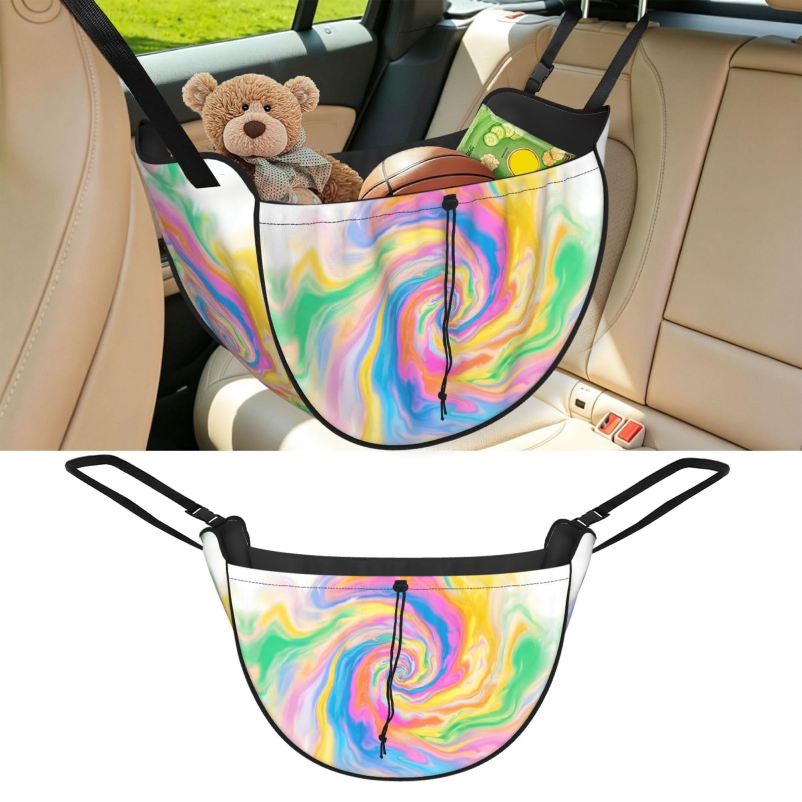 Cntdbu Black Tie Dye Swirl Car Seat Organizer-Backseat Storage Bag For Travel
