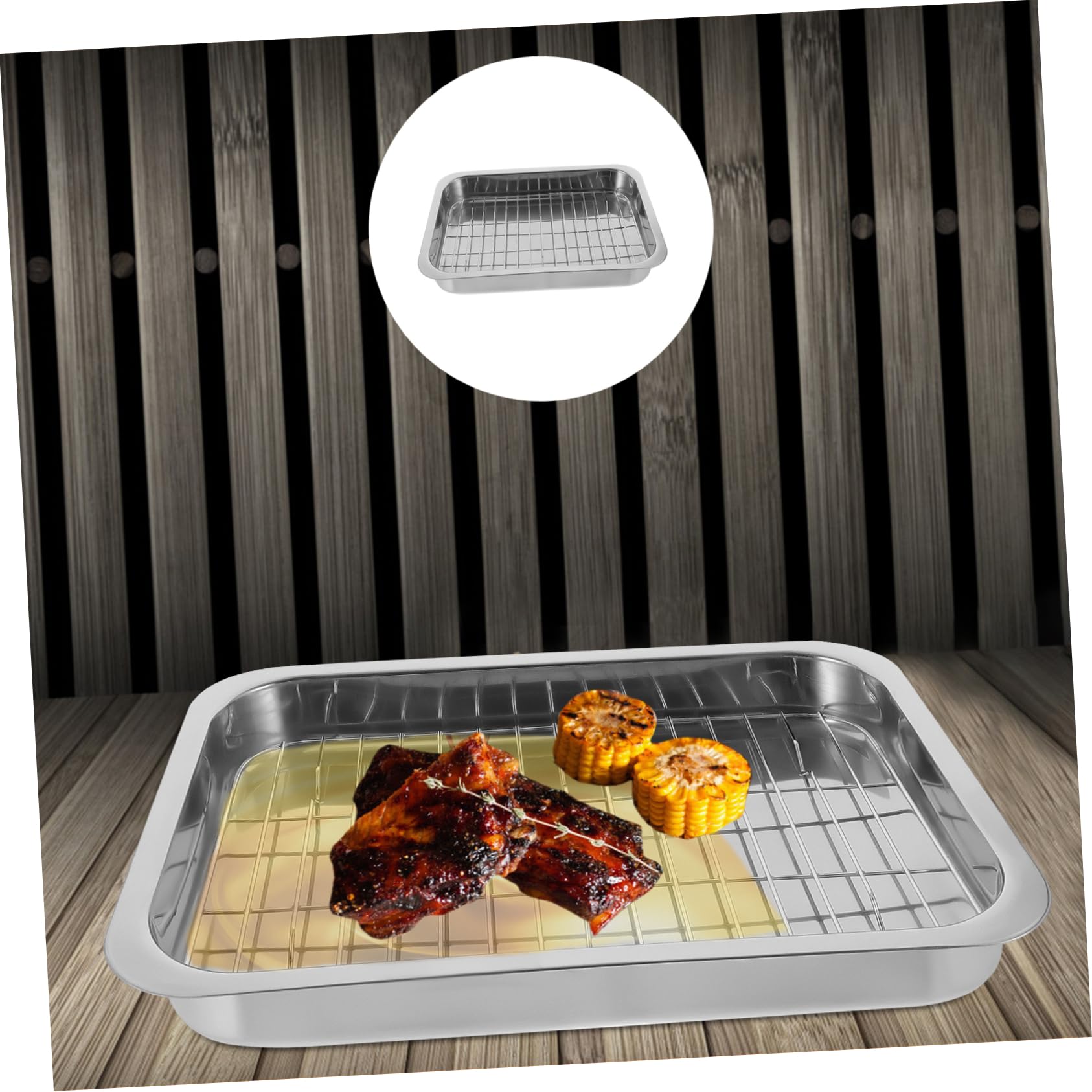 Ciieeo Bandeja Para Hornear Con Rejilla Rectangular 33x23x5 Cm Acero Inoxidable Resistente Horno Cocina Multiusos Almacenamiento