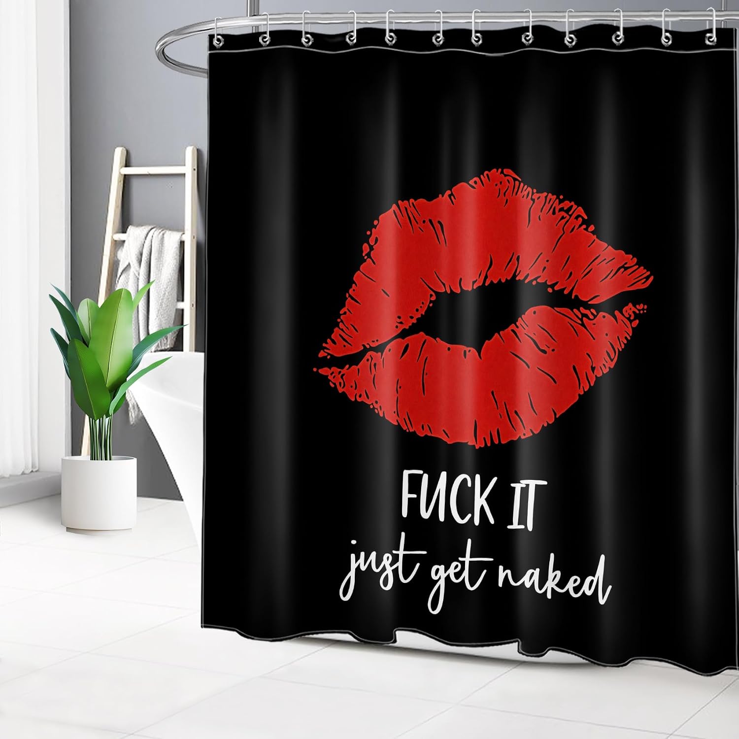 LB Get Naked Black Shower Curtain, 72Lx72W Inch image 2