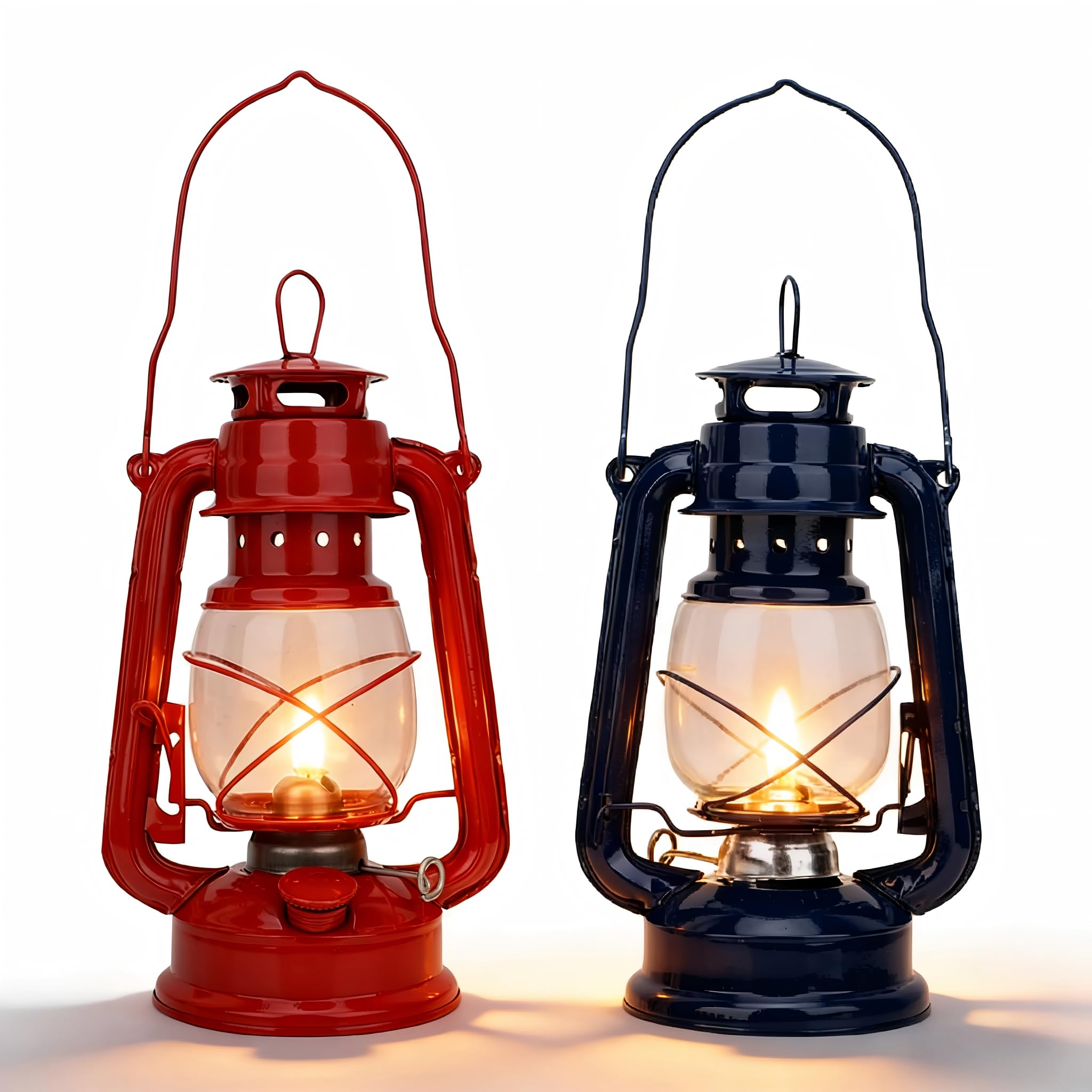 2 Pièces Lampes À Pétrole Rétro Lampe À Pétrole De Camping Lanterne À Huile Vintage Lanterne Tempête Vintage Pour Pique-Nique Jardin Extérieur Cour Randonnée (Rouge+Bleu)