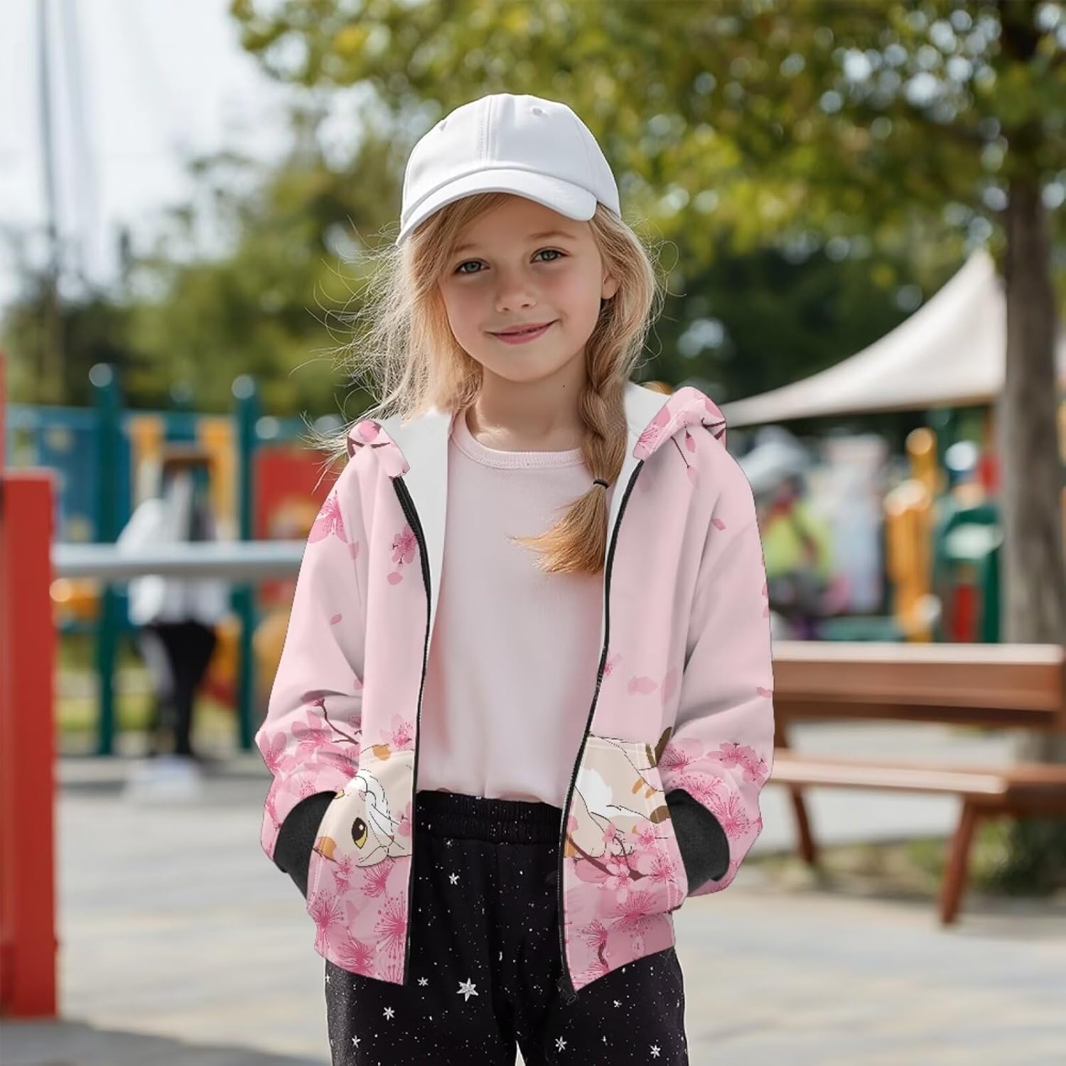 Girls Cat Hooded Sweatshirt Oversized Zip-Up Fleece Hoodie Winter Cardigan Hoodies Sweater for Kids