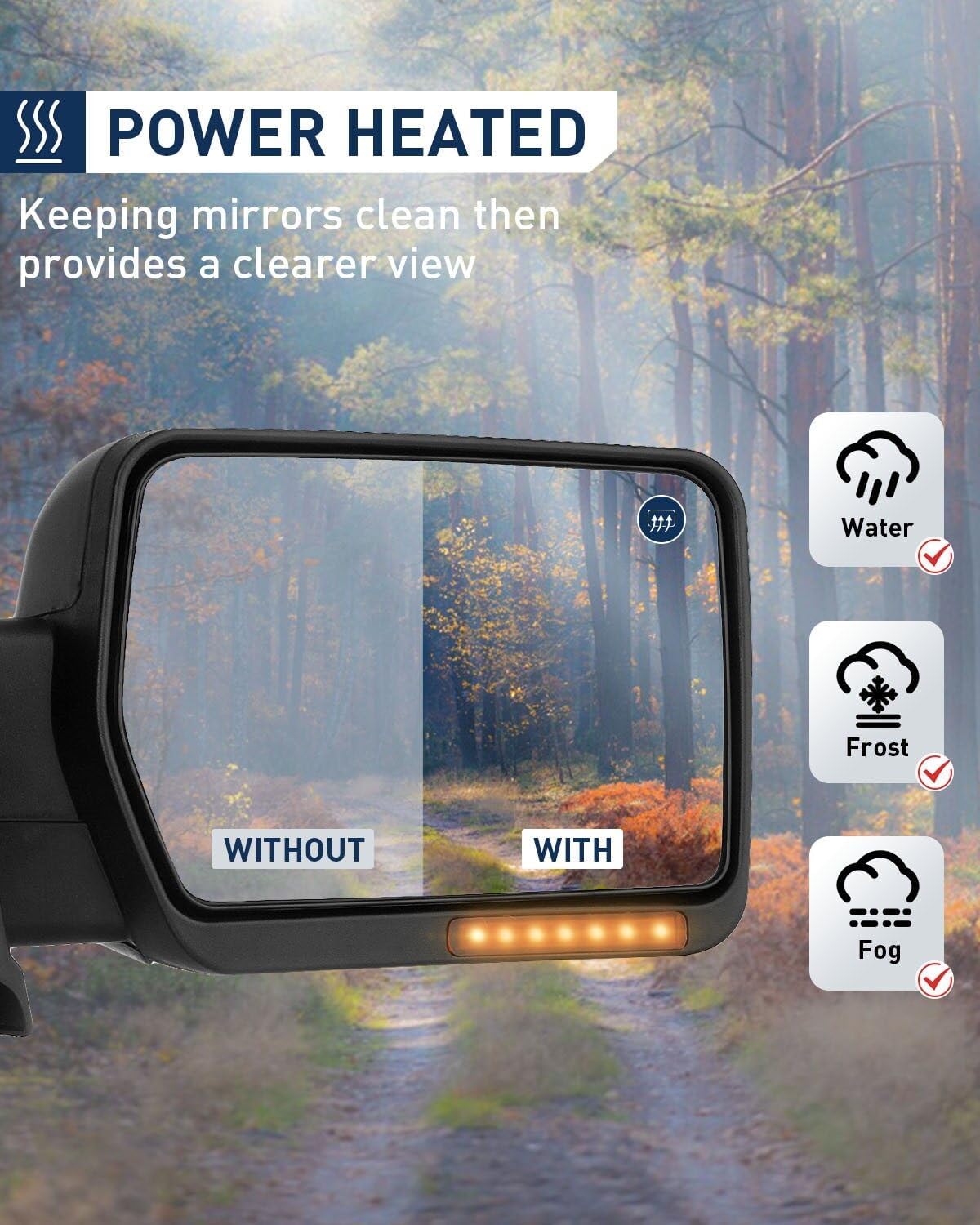 ECCPP Towing Mirror Right Passenger Side Mirror Replacement fit for 2004-2014 for Ford for F150 Power Heated Turn Signal Puddle Light Chrome Housing