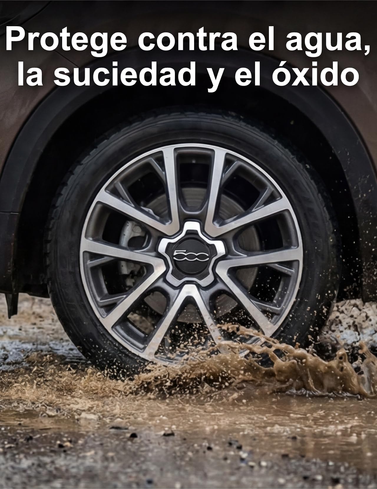 Tapacubos para FIAT 500X, Ajuste Original con número OE 735626312 735626311 protección contra líquidos ABS Resistente (4 Borde Plata Letras Plata)