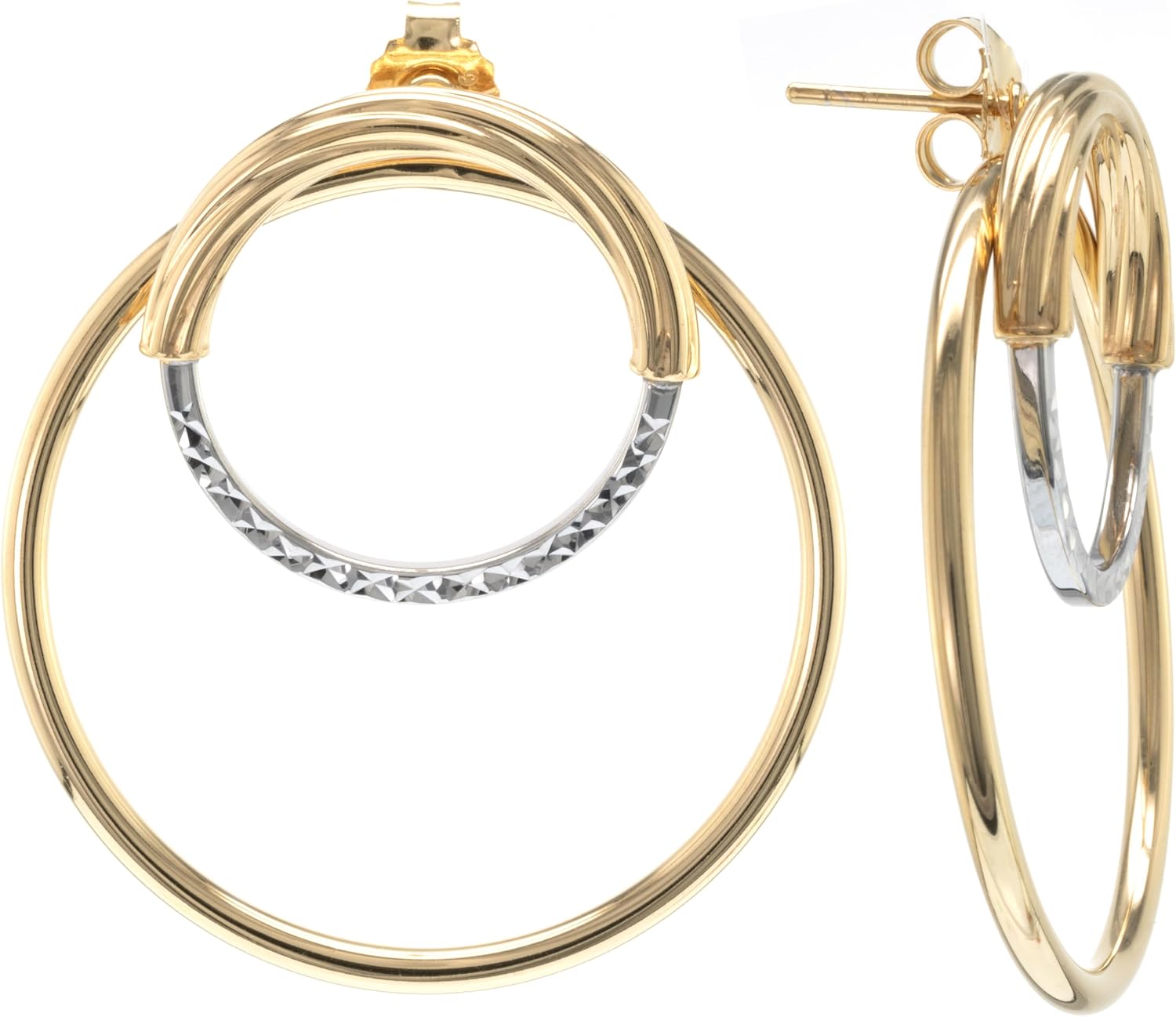 Judy Crowell Jewelry Sterling Silver and Rhodium Diamond Cut Double Circle Earrings