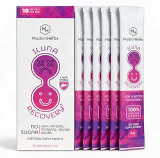 ILUNA Recovery Fast-Acting Herbal Hangover Relief – Premium Milk Thistle with Detox Herbs & Natural Pebbles – Liver Support & Inflammation Balance – Max Strength (10 Pk)
