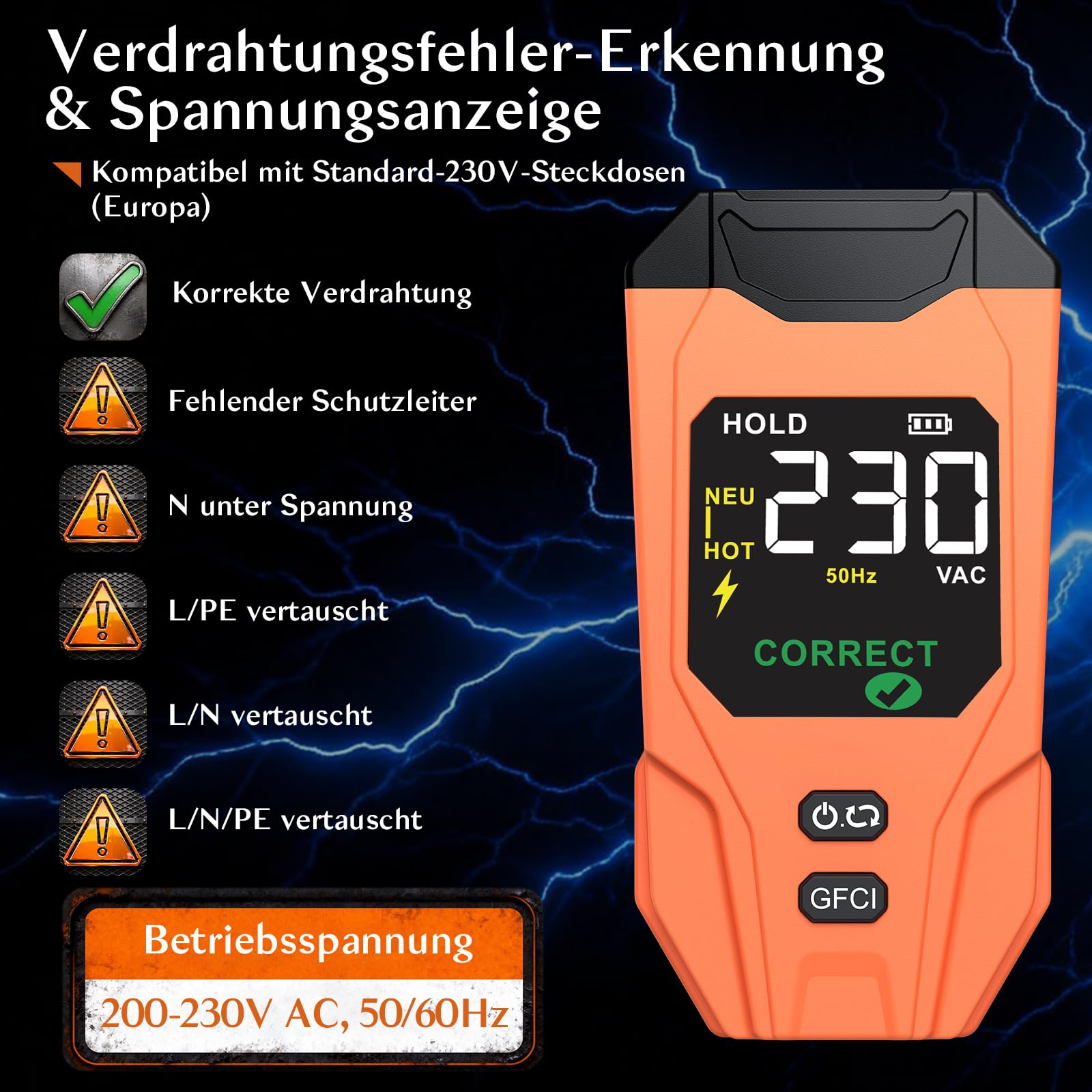 Sicherungsfinder Set, Ortungsgerät Stromkreise mit Steckdosentester FI-/Verdrahtungstest, berührungsloser Spannungsprüfer mit Lampe, LCD-Display 230V NCV Phasenprüfer Leitungssuchgerät