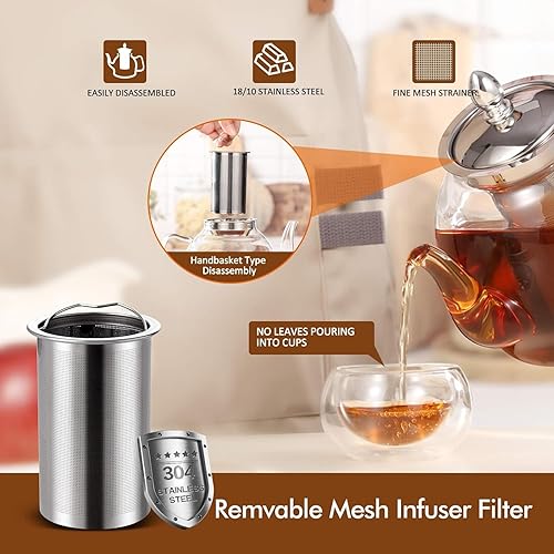 Miniatura 4 de HIWARE Tetera de vidrio de 50.7 fl oz con infusor extraíble, hervidor de té seguro para estufa, juego de té de hojas sueltas y florecientes