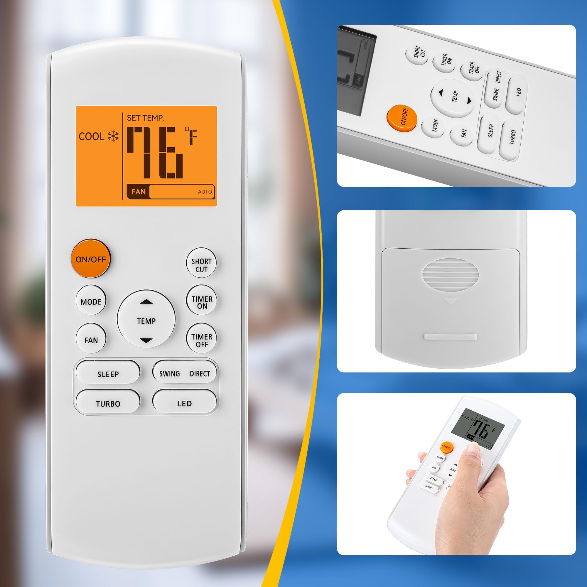 Mando a distancia de repuesto inteligente compatible con aire acondicionado Midea RG57/BGE Ac, incluye 2 pilas AAA, piezas de aire acondicionado portátiles 7