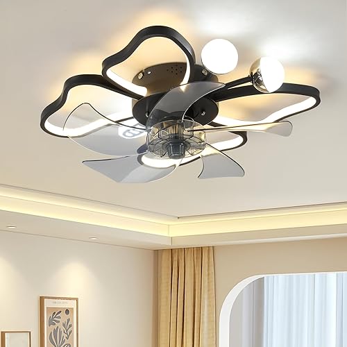 Ventilador de techo de luz de 19.7 pulgadas con control remoto de luces con diseño moderno de mariposa, negro, ventilador para dormitorio, sala de