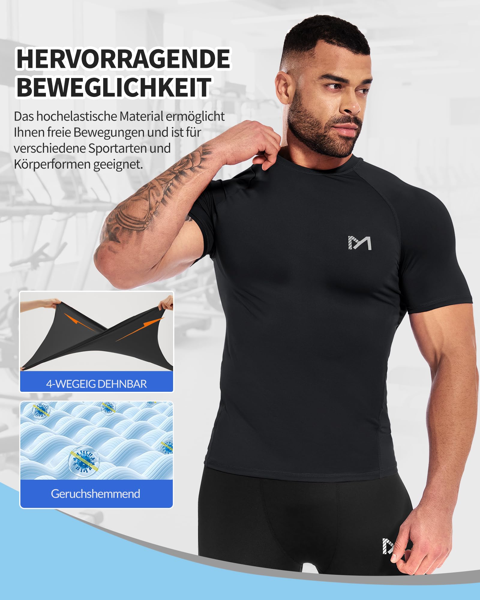 MEETYOO 2 or 3 Pack Kompressionsshirt Herren, Funktionsshirt Herren & UPF50+ UV Shirt Herren–Atmungsaktiv, Feuchtigkeitsableitend, Schnell Trocknend, Ideal für Sport, Schwimmen und den Alltag