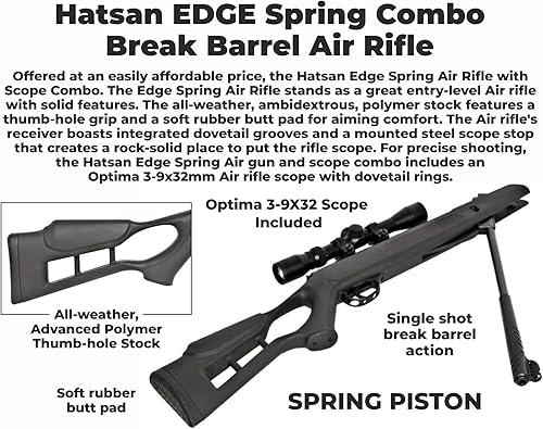 Miniatura 5 de Hatsan Edge Spring Combo Rifle de aire con Wearable4U incluido 100x objetivos de papel y pellets de plomo