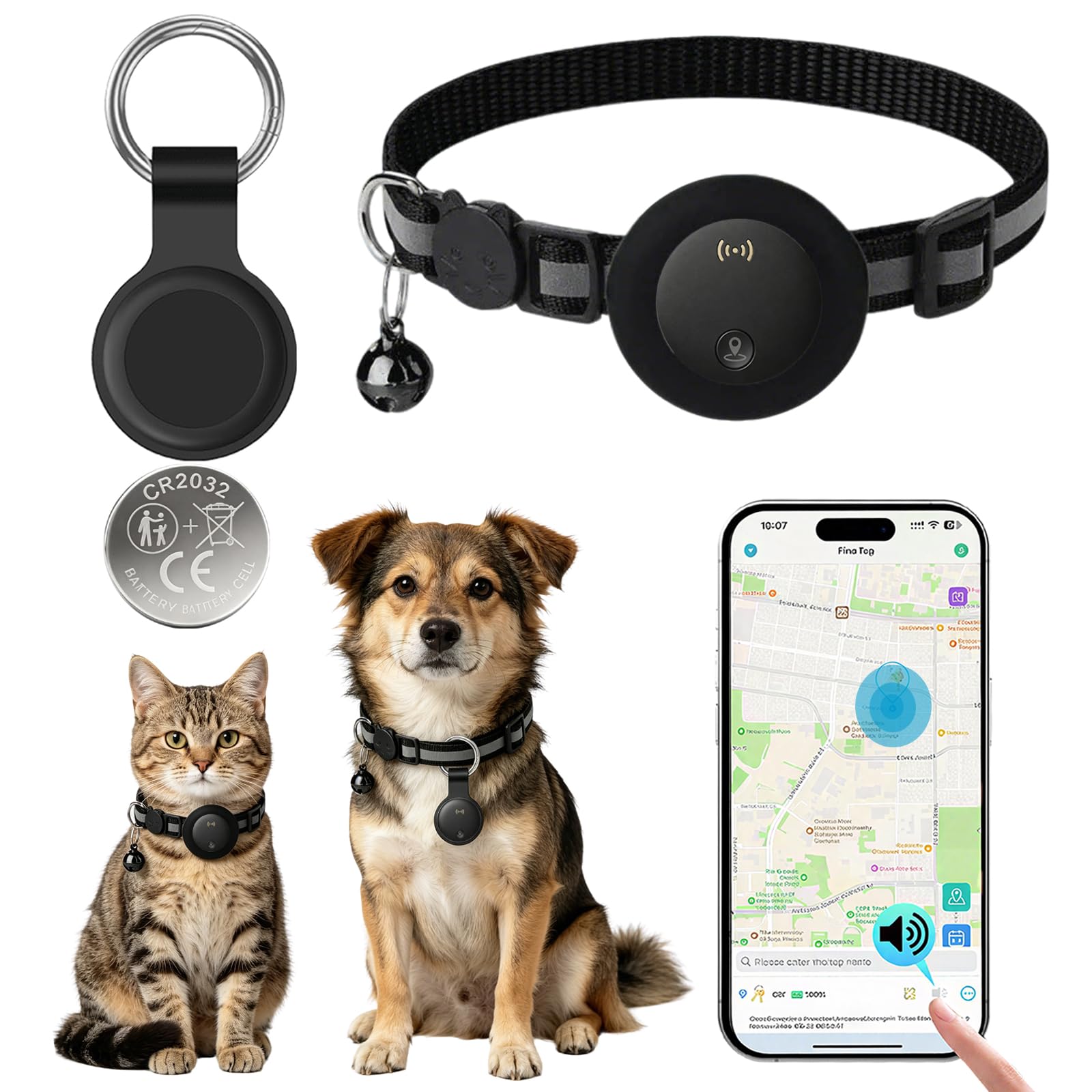 Cat GPS Tracker No Subscription Required Cat Collar Tracker Supports Android & iOS Dog Tracker with No Monthly Fees Activity History GPS Dog Tracker Real-time Location Tracking-Black