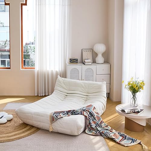 Miniatura 4 de N&V Fireside - Tumbona de piso sin brazos de mediados de siglo, sofá de pana suave de alta calidad, sofá de espuma para sala de estar, dormitorio