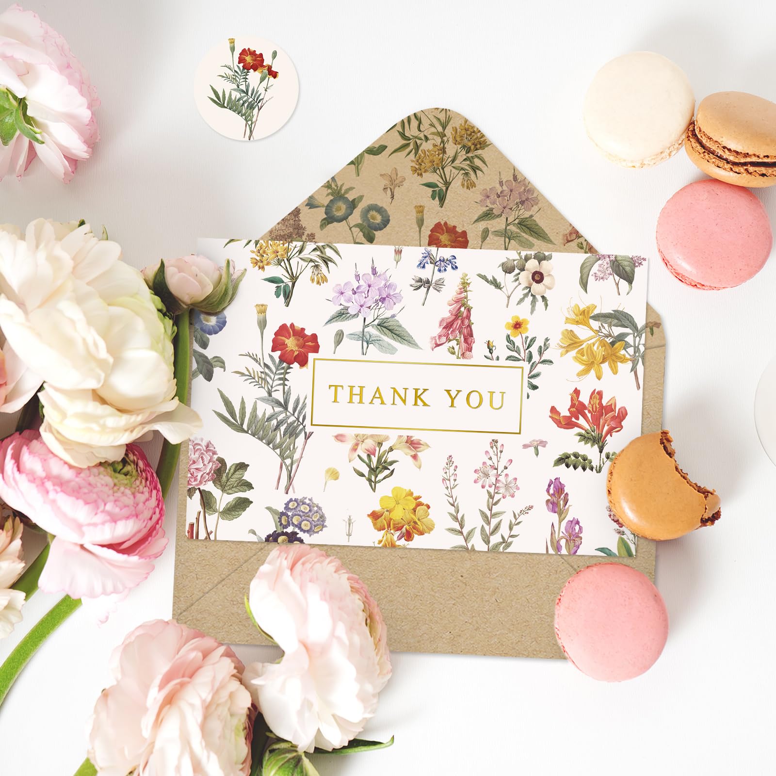90 Pack Wildflower Thank You Cards With Envelopes & Stickers – 3.5x5 Inch Floral Note Cards For Weddings, Birthdays, All Occasions