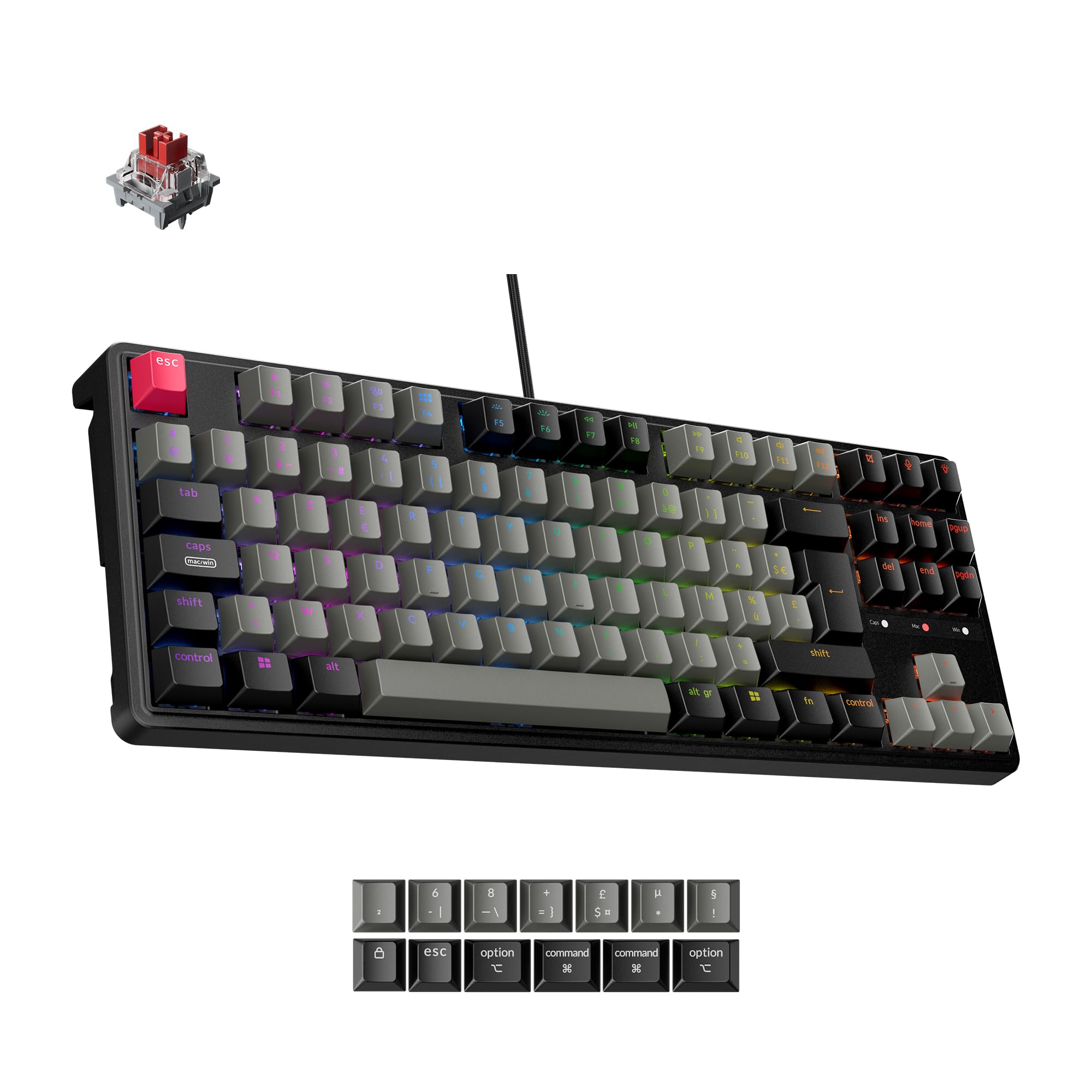 Keychron C3 Pro 8K Clavier Mécanique Filaire TKL 80%, ISO-FR, 8000 Hz Polling Rate, Programmable avec QMK/Launcher, Échangeable à Chaud, Rétroéclairage RGB, Interrupteurs Rouges, pour Windows/Mac