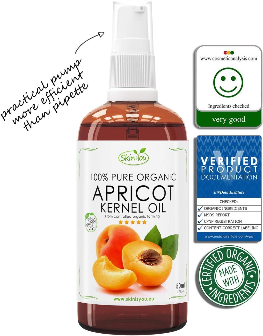 Apricot Kernel Oil 50 ml 100% Pure & Organic | Quick Absorbing Light Oil | First Choice For Massages | Reduces Dark Circles And Puffiness Around Eyes | Long Time Moisturization | Gorgeous Shiny Hair Without Any Greasiness